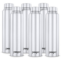 Pexpo Chromo Stainless Steel Sports/Fridge Water Bottle 1 Litre, Silver Pack Of 6 | Eco Friendly | Bpa Free | Water Bottle For Office, Gym, School, Yoga, Trekking, Men, Women And Kids