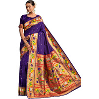 Ethnicjunction Women's Pure Silk Paithani Woven Saree With Blouse Piece,Purple