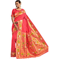 Ethnicjunction Women's Pure Silk Paithani Woven Saree With Blouse Piece, Gajari