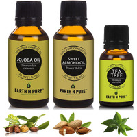Earth N Pure Jojoba Oil, Tea Tree Oil & Sweet Almond Oil Pack Of 3 | Undiluted | 100% Natural & Therapeutic | For Aromatherapy | Mood Enhancers |Skin Care | Hair Care | Relaxation | 15/30 Ml Each