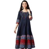 Yash Gallery Women's Cotton Embroidered Regular Fit Anarkali Kurta For Women (Xx-Large, Blue)