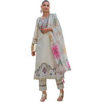 Indo Era Cotton Women's White Embroidered Straight Kurta & Pant With Dupatta Suit Set (Kh0Wh6234_Small)