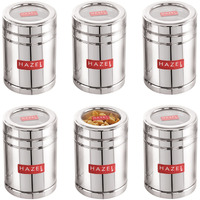 Hazel Stainless Steel Tea Container With Transparent Lid | 1000 Ml Each Transparent Lid Tea Powder Storage Box For Kitchen | Food Grade Steel Kitchen Container, Set Of 6
