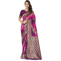 Manohari Traditional Banarasi Silk With Woven Design Purple Saree With 0.8 Meter Heavy Embroidery Blouse Piece