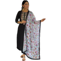 Naixa Women's Black Rayon Embroidered Straight Kurta With Rayon Pant And Taby Printed Dupatta Sets (Nx-673-Black-M)