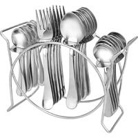 Parage 25 Pieces Aura Stainless Steel Cutlery Set With Stand For Home & Kitchen (Contains: 6 Table Spoons, 6 Forks, 6 Tea Spoons, 6 Dinner Spoons, 1 Stand), Spoon Set, Dining Table Fancy, Silver