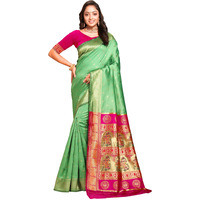 C J Enterprise Women's Banarasi Saree Pure Kanjivaram Silk Saree Soft Design Wear Pattu Sarees Latest Cotton With Blouse Piece For Wedding Sadi New Ladies 2025 (Chand Paithani) (Pista-Pink)