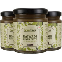 Bare Elixir Henna Paste | Pre-Soaked In Black Tea & 12+ Ayurvedic Herbs | 100% Natural Rajasthani Sojat Henna For Hair | Ready-To-Use, Chemical-Free Henna For Men & Women | Rich Brown Hair Color | Pure Herbal Mehndi For Nourished & Naturally Colored Hair (200Gm X 3)