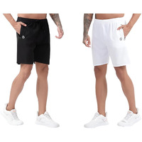 Blue Star Shark Athletic Sports Shorts For Men With Zip Pockets And Elastic Waistband Quick Dry Lightweight Activewear Combo - Pack Of 2 (Color: Black And White, Size:Xl)