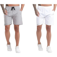 Blue Star Shark Athletic Sports Shorts For Men With Zip Pockets And Elastic Waistband Quick Dry Lightweight Activewear Combo - Pack Of 2 (Color: Grey And White, Size:Xl)