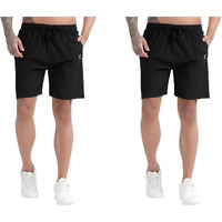 Blue Star Shark Athletic Sports Shorts For Men With Zip Pockets And Elastic Waistband Quick Dry Lightweight Activewear Combo - Pack Of 2 (Color: Black And Black, Size:Xl)