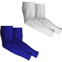 Mizuna Arm Sleeve Unisex Sports Compression Sun Protection Uv Upf 50 Cooling Sleeve Tattoo Cover Up Men & Women Cycling Cricket Biking Riding Golf Football Running Nblue-White Combo 2