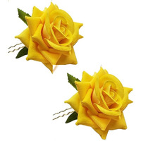 Lyf5Star Handmade Bride Yellow Rose Floral Juda Pin For Women| Elegant Rose Wedding Hair Accessories |Traditional Indian Hair Accessories For Women & Girls|Pack Of 2