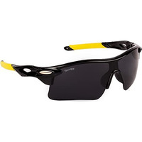 Nuvew Uv Protected Unisex Sports Sunglasses - (Black Lens | Black-Yellow Frame | Medium Size | Nw-Oakly-29)