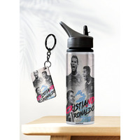 Thewhoop Cristiano Ronaldo Printed Sipper 750 Ml Aluminium Bottle & Keychain With Holding Grip Feature | Best Gift For Cr7 / Football Sports Fans (Black)