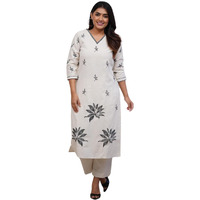 Royal Export Women's Viscose Floral Embroidered Regular Fit Straight Kurta Set With Pant (Rx72 Whitectn-Kp_Small)