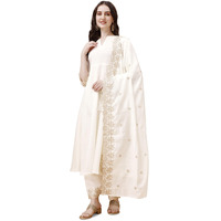 Granthva Fab Kurta Set For Women Silk Embroidered Anarkali Kurta Set For Women With Palazzos And Dupatta (Gf-6056-M_White)