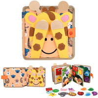 Patpat Giraffe Toddler Busy Board, Montessori Toys For Boys Girls 1 2 3 4 Year Old, Educational Quiet Activity Book With Knowledge With Animal, Parent-Kids Activity Toy, Fit As Gifts For Children