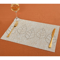 Yellow Weaves Pvc Dining Table Placemats | Heat Resistant Dining Table Place Mats For Dining Table Kitchen Coffee Center Table Side Party - (Set Of 6, Leaf Beige)