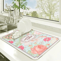 Homecloud Dish Drying Mat For Kitchen Counter Hide Stain Super Absorbent, Non-Slip, Heat-Resistant, Great For Dishes,Rack Pad, Kitchen Counter, Coffee Maker, Coffee Item (Pink_Rose, 50X40 Cm)