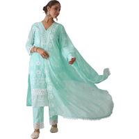 Indo Era Women's Embroidered Pure Cotton Kurta & Pant With Dupatta Set (Kh0Gn6076_Medium)