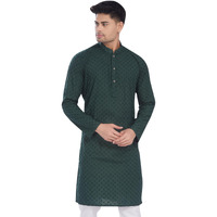 Divisive Men's Thread Embroidered Cotton Only Slim Fit Kurta (Dkrt632_Xxl_Dark Green)