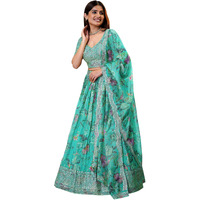 Zeel Clothing Women's Print And Sequins Embroidered Organza Lehenga Choli With Dupatta (7066-Blue-Women-Lehenga-Choli-Latest, Free Size) (Blue) | Finish Type: Semi Stitched