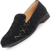 Fausto Fst Fosme-2166 Black-45 Men Black Ethnic Velvet Sequin Embroidered Round Toe Juttis And Mojaris For Wedding|Festive Slip-On For Kurtas|Traditional Sherwani Shoes|Prom Slip On Shoes (11 Uk)