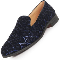 Fausto Fst Fosme-2166 Blue-45 Men Blue Ethnic Velvet Sequin Embroidered Round Toe Juttis And Mojaris For Wedding|Festive Slip-On For Kurtas|Traditional Sherwani Shoes|Prom Slip On Shoes (11 Uk)