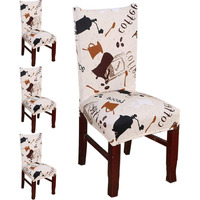 Styleys Polyester Stretchable Printed Washable Elastic Dining Chair Covers Seat Case Protector, Slipcovers For Home, Kitchen, Party, Restaurant (Sd05 Coffee Cup Print) Set Of 4