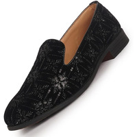 Fausto Fst Fosme-2165 Black-46 Men Black Ethnic Velvet Sequin Embroidered Slip On Juttis And Mojaris For Wedding|Party Slip-On|Traditional Kurtas Shoes|Prom Slip On Shoes (12 Uk)
