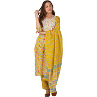 Amayra Women's Cotton Embroidered Straight Kurta With Pant And Dupatta Set(Tck551,Yellow,Xxl)