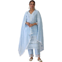 Indo Era Women's Embroidered Pure Cotton Kurta & Pant With Dupatta Set (Kh0Bl6078_Xx-Large)