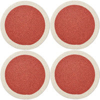 Encasa Xo Dining Table Mats Set Of 4 | Cotton Round Placemat - 33 Cm Diameter | Coral & Off White | Handmade Rib Style