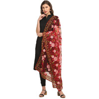 Shasmi Women's Heavy Net Embroidered Fancy Phulkari Work Dupatta For Women (Only Dupatta) (Maroon)