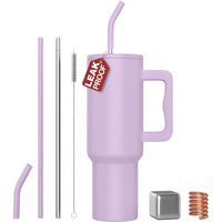 Enem Stainless Steel Lavender Tumbler, With Lid, Straw & Cleaning Brush, With Free 1 Metal Ice Cube & 1 Copper Spring (Tamba), Vacuum Insulated Travel Mug, For Water/Tea/Coffee/Smoothie, 1.2L