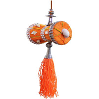 U & U Unique Utilities Car Mirror Hanging Interior Dcor Accessories, Velvet Cloth Handmade Car Decoration Damru, 7 X 6 X 6 Cm; Orange