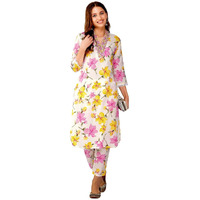 Rytras Women's Cotton Embroidered Straight Kurta With Pant Set(Ryt564,Pink,M)