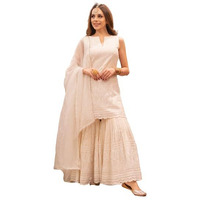 Nayasi Womens White Cotton Blend Embroidered Kurta Sharara Set With Dupatta (Nyk-Ach-02-S)