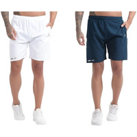 Blue Star Shark Athletic Sports Shorts For Men With Zip Pockets And Elastic Waistband Quick Dry Lightweight Activewear Combo - Pack Of 2 (Color: White And Airforce, Size:M)