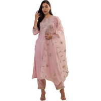 Indo Era Women's Embroidered Silk Blend Straight Kurta And Pant With Dupatta Set (Kh9Bp6009_Large), Pink