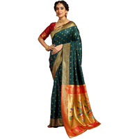 Siril Women's Paithani Silk Saree | Chandrakor Paithani Saree With Unstitched Blouse Piece (4047S6312_Dark Green)