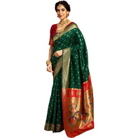 Siril Women's Paithani Silk Saree | Chandrakor Paithani Saree With Unstitched Blouse Piece (4047S6316_Green)