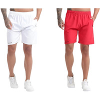 Blue Star Shark Athletic Sports Shorts For Men With Zip Pockets And Elastic Waistband Quick Dry Lightweight Activewear Combo - Pack Of 2 (Color: White And Red, Size:Xl)