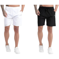 Blue Star Shark Athletic Sports Shorts For Men With Zip Pockets And Elastic Waistband Quick Dry Lightweight Activewear Combo - Pack Of 2 (Color: White And Black, Size:M)