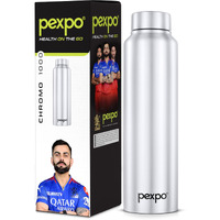 Pexpo Chromo Pro Stainless Steel Sports/Fridge Water Bottle 1 Litre, Silver | Eco Friendly | Bpa Free | Water Bottle For Office, Gym, School, Yoga, Trekking, Men, Women And Kids| Rcb Edition