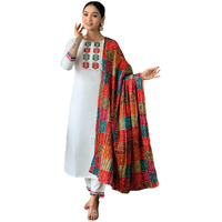 Naixa Women's Off White Viscose Embroidered Straight Kurta With Viscose Pant And Silk Blend Printed Dupatta Sets (Nx-488-Offwhite-M)