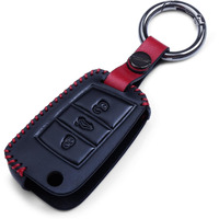 Jvcv Soft Handmade Leather Key Cover Compatible With Skoda Kylaq Slavia Kushaq Taigun Tiguan Virtus Octavia Kodiaq Superb Folding Key (Black)