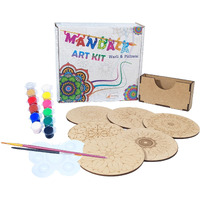 Stepstodo Wooden Mandalas Paint Kit A. Tea Coaster Set. Mandal Art. Set Of 6 Of Wooden Base Of 4 Inch. With Wooden Case, Colours, Painting Brush And Dish