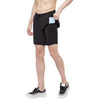 Truerevo 2 In 1 Running Sports Shorts For Men With Mobile Phone Pocket Light Weight Quick Dry Fabric For Gym Athletic(161115Q_Blkblk_L_Black_L)